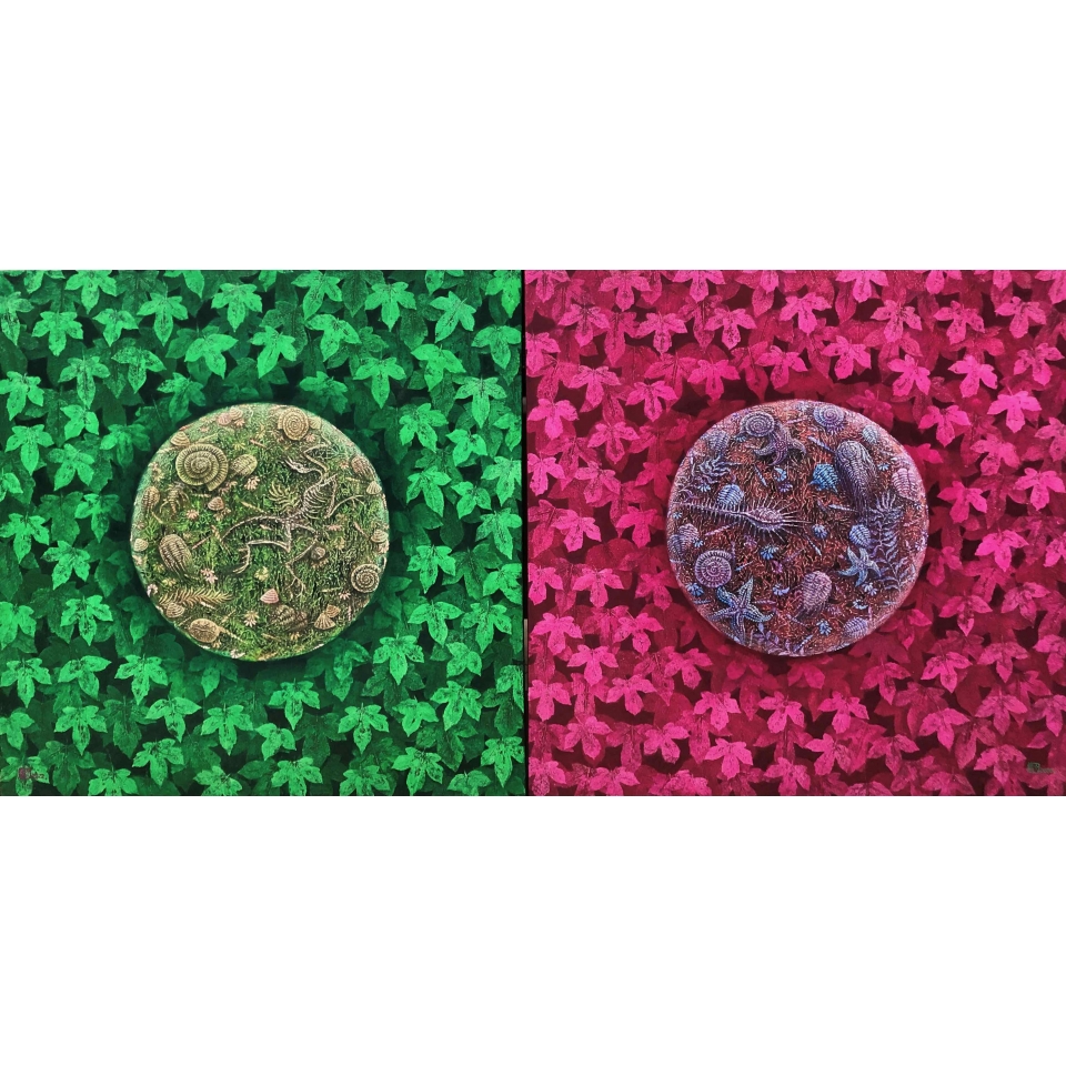 紅綠葉子圍繞的圓宇宙